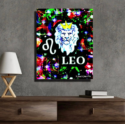 Leo Zodiac Astrology Wall Canvas With The Lion, Symbol and Star Constellation
