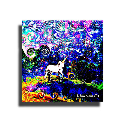 Mystical White Unicorn In A Swirling Rainbow Storm