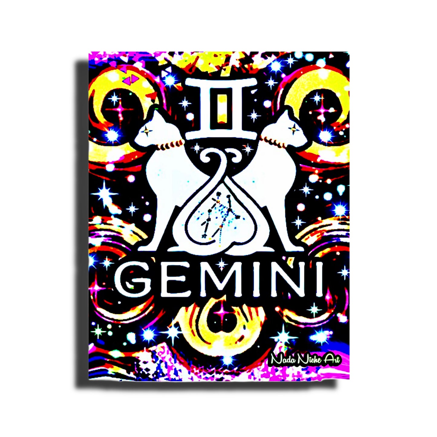 Gemini Zodiac Astrology Wall Canvas With The Twins / Cats, Symbol and Star Constellation