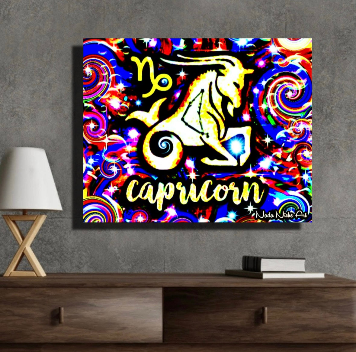 Capricorn Zodiac Astrology Wall Canvas With The Sea-Goat / Goat-Fish, Symbol and Star Constellation