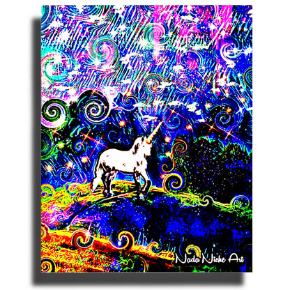 Mystical White Unicorn In A Swirling Rainbow Storm