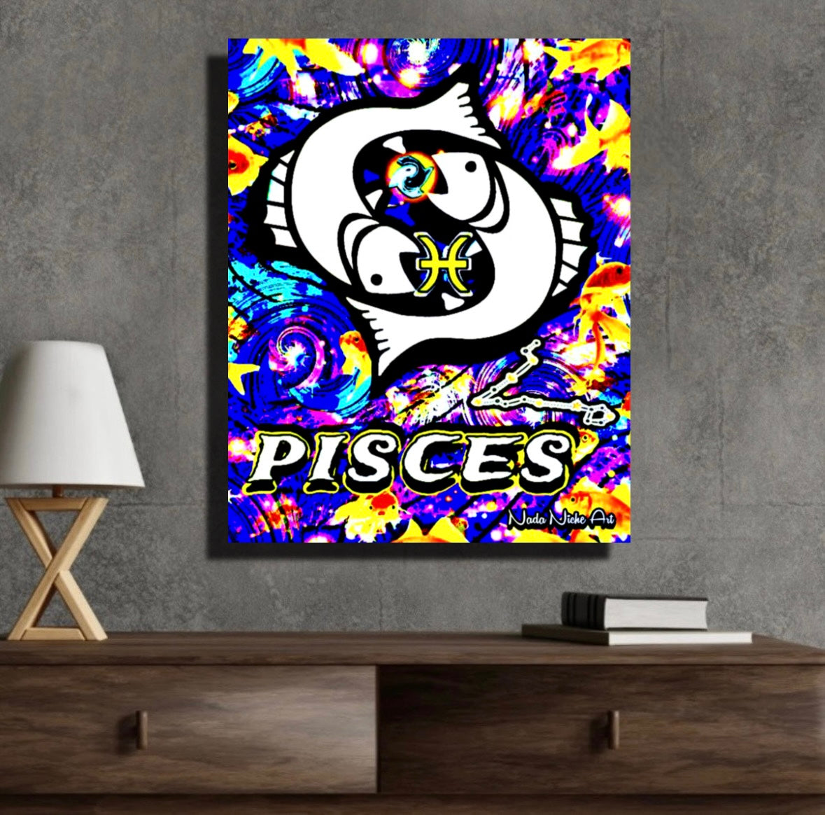 Pisces Zodiac Astrology Wall Canvas With The Fish, Symbol and Star Constellation