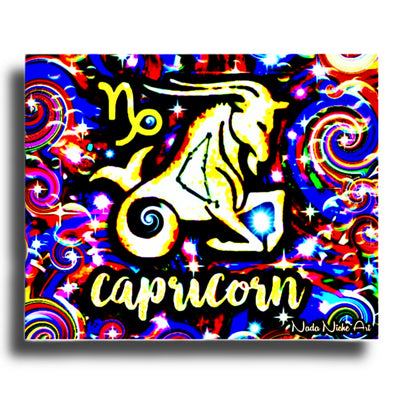 Capricorn Zodiac Astrology Wall Canvas With The Sea-Goat / Goat-Fish, Symbol and Star Constellation