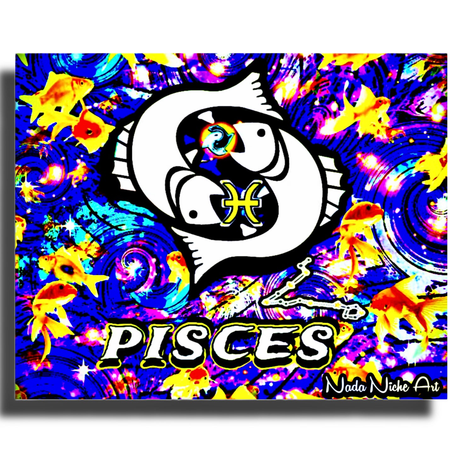 Pisces Zodiac Astrology Wall Canvas With The Fish, Symbol and Star Constellation