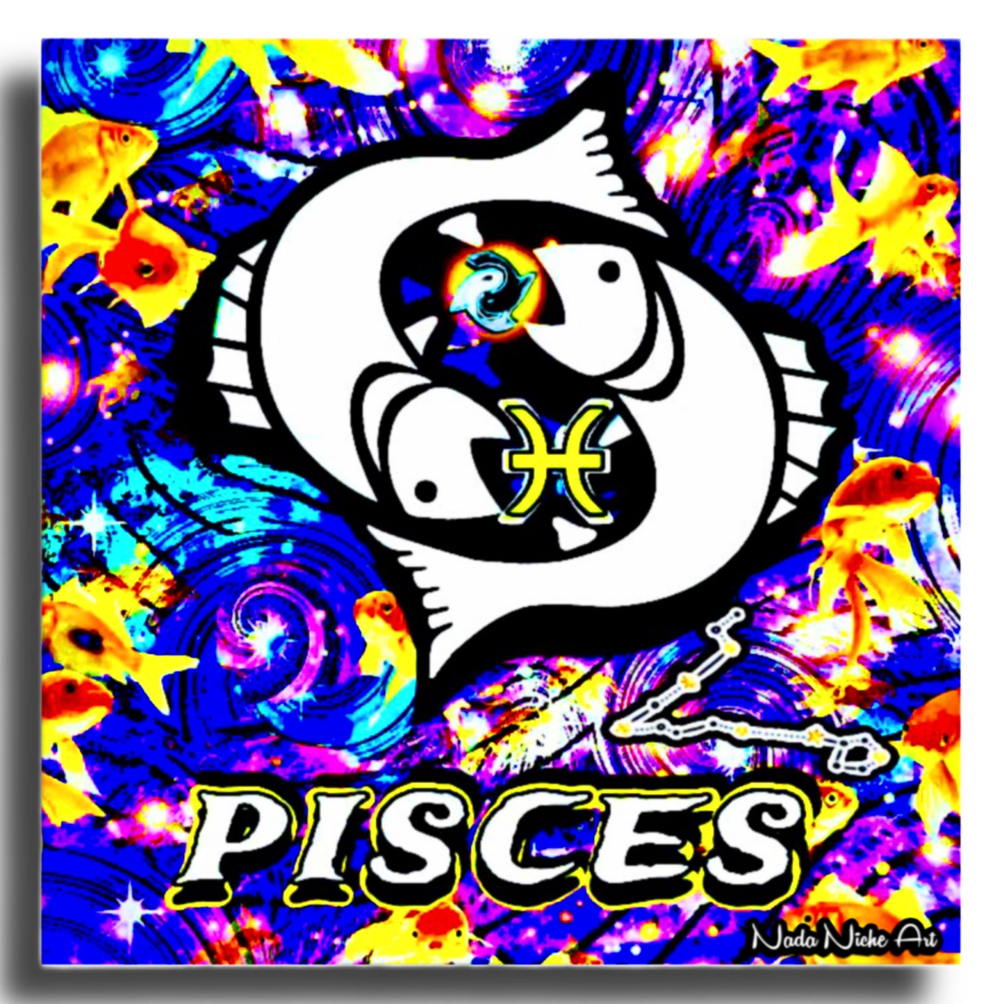 Pisces Zodiac Astrology Wall Canvas With The Fish, Symbol and Star Constellation