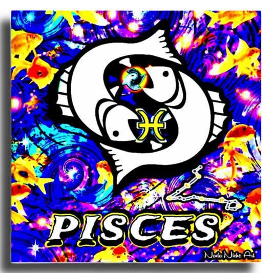 Pisces Zodiac Astrology Wall Canvas With The Fish, Symbol and Star Constellation