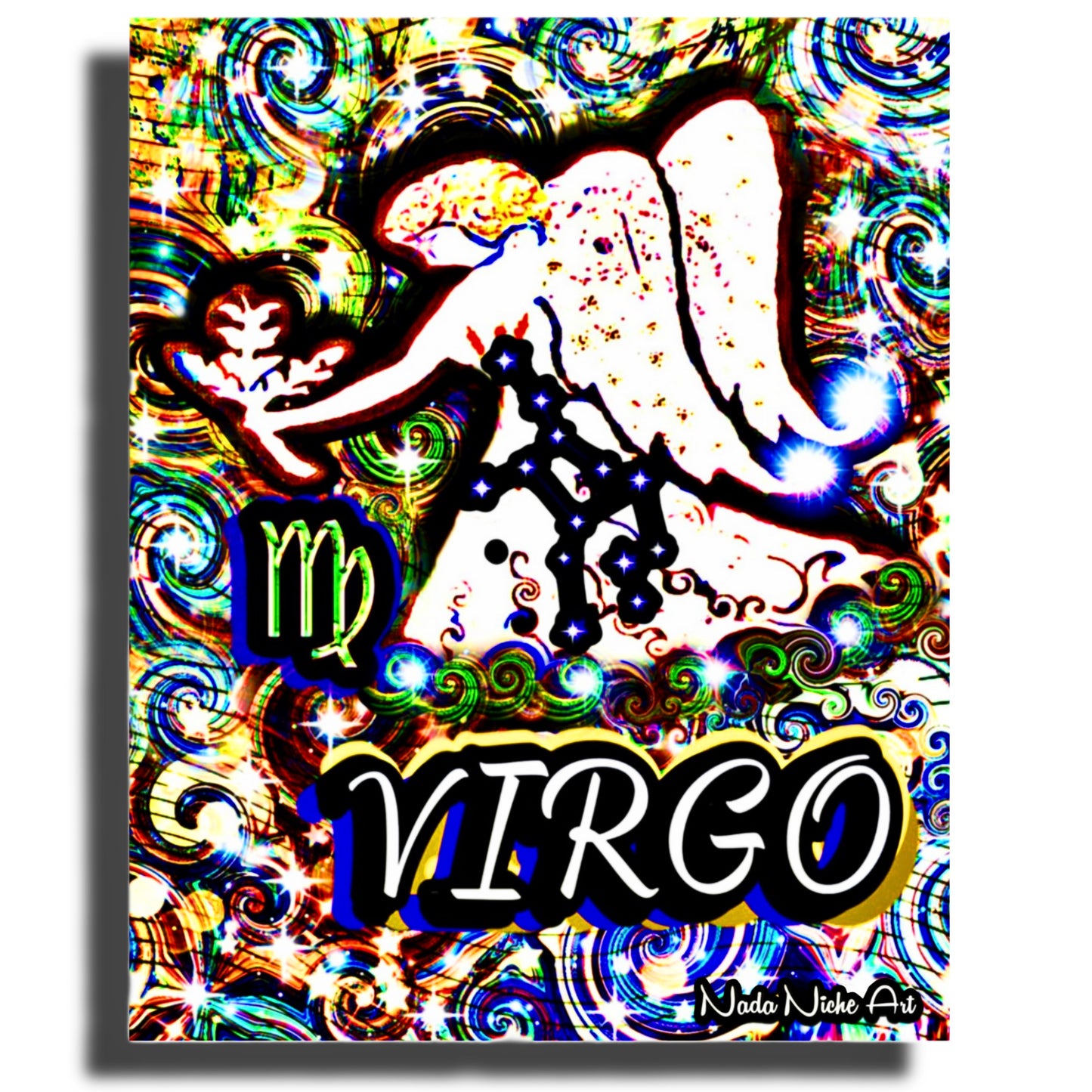 Virgo Zodiac Astrology Wall Canvas With The Virgin Angel Maiden Holding Wheat, Symbol and Star Constellation