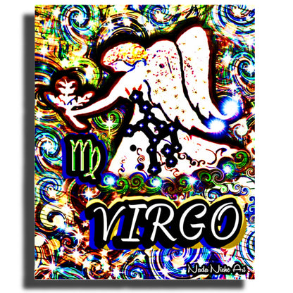Virgo Zodiac Astrology Wall Canvas With The Virgin Angel Maiden Holding Wheat, Symbol and Star Constellation