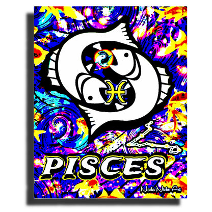 Pisces Zodiac Astrology Wall Canvas With The Fish, Symbol and Star Constellation