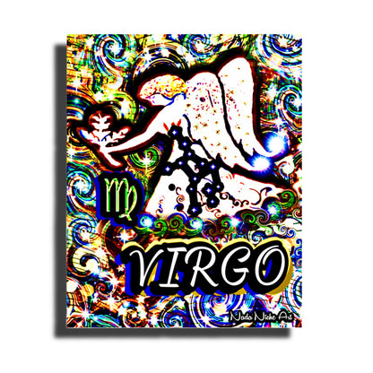 Virgo Zodiac Astrology Wall Canvas With The Virgin Angel Maiden Holding Wheat, Symbol and Star Constellation