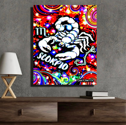 Scorpio Zodiac Astrology Wall Canvas With The Scorpion, Symbol and Star Constellation