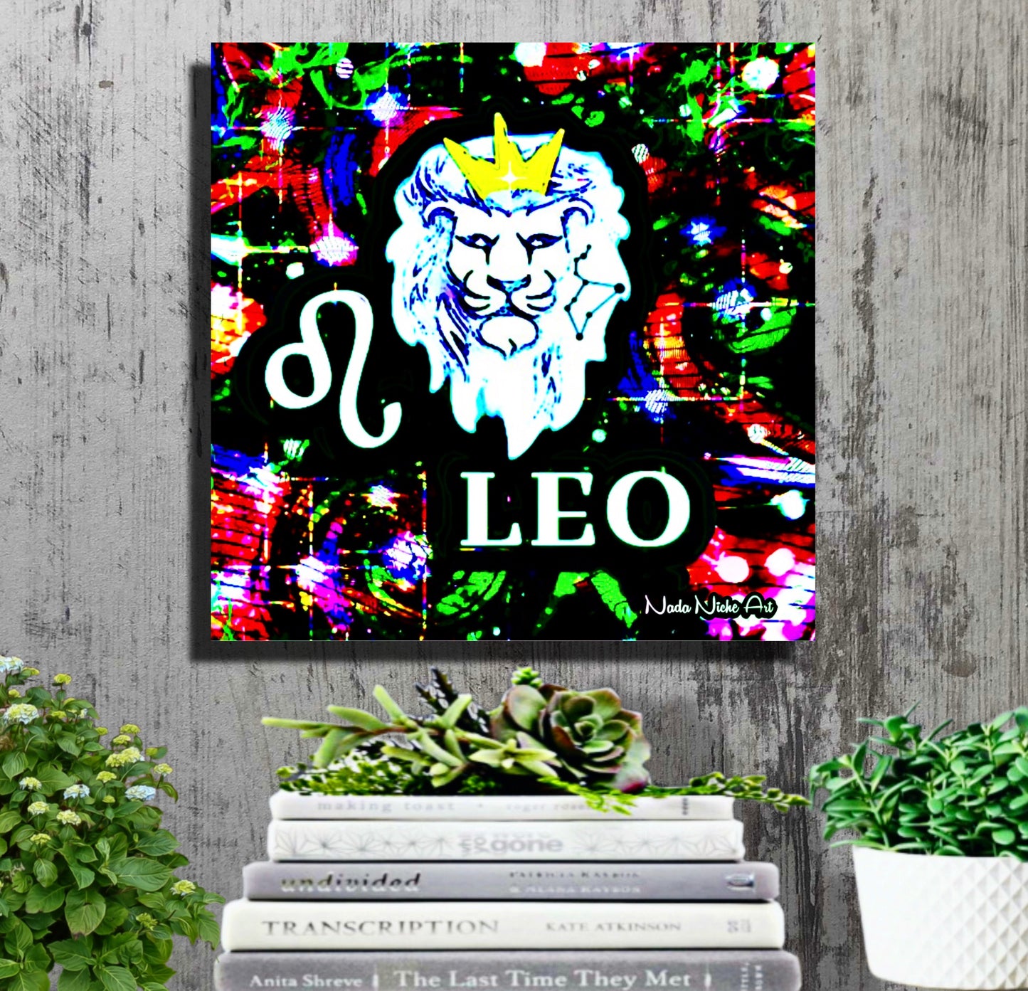 Leo Zodiac Astrology Wall Canvas With The Lion, Symbol and Star Constellation