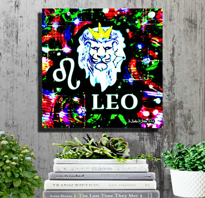Leo Zodiac Astrology Wall Canvas With The Lion, Symbol and Star Constellation