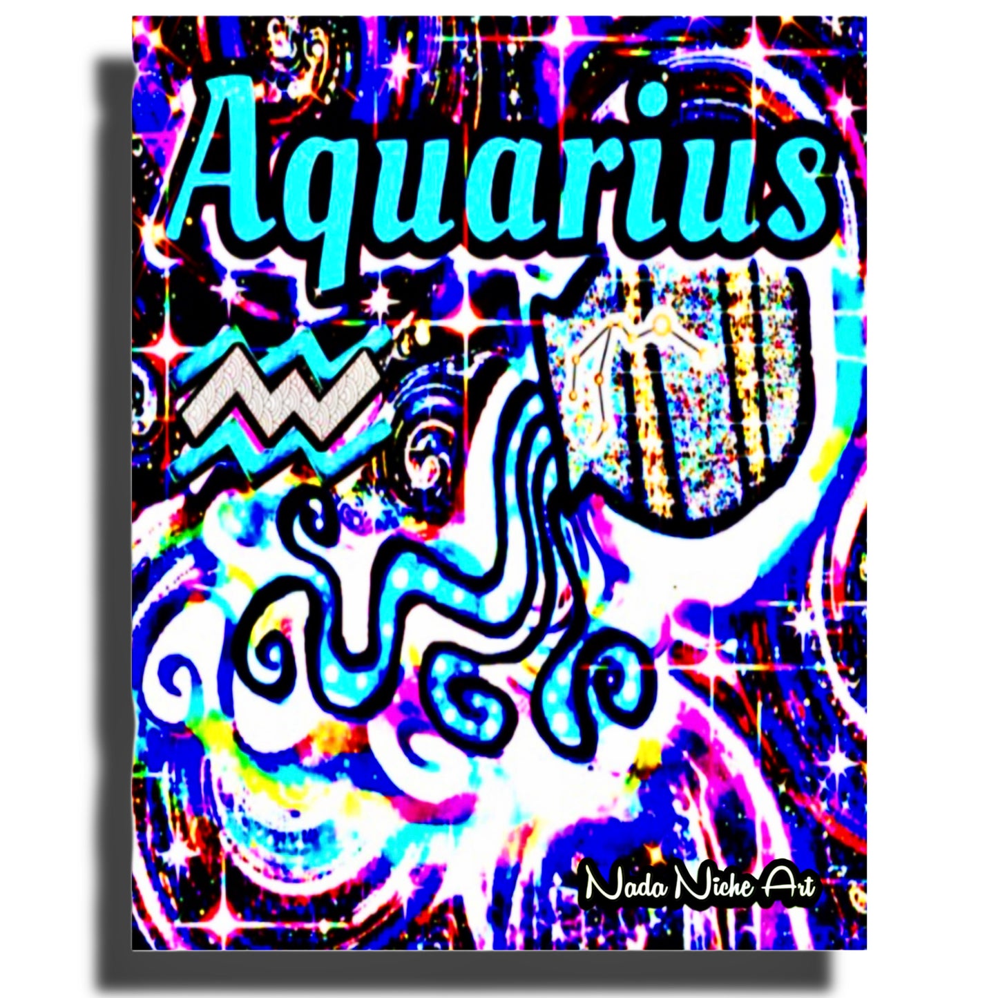 Aquarius Zodiac Astrology Wall Canvas With The Water Bearer Pitcher, Symbol and Star Constellation