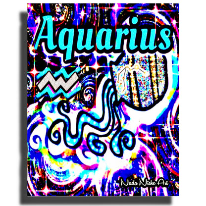 Aquarius Zodiac Astrology Wall Canvas With The Water Bearer Pitcher, Symbol and Star Constellation