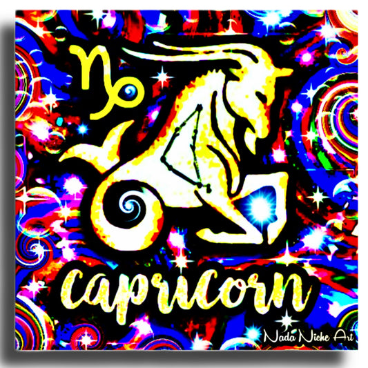 Capricorn Zodiac Astrology Wall Canvas With The Sea-Goat / Goat-Fish, Symbol and Star Constellation