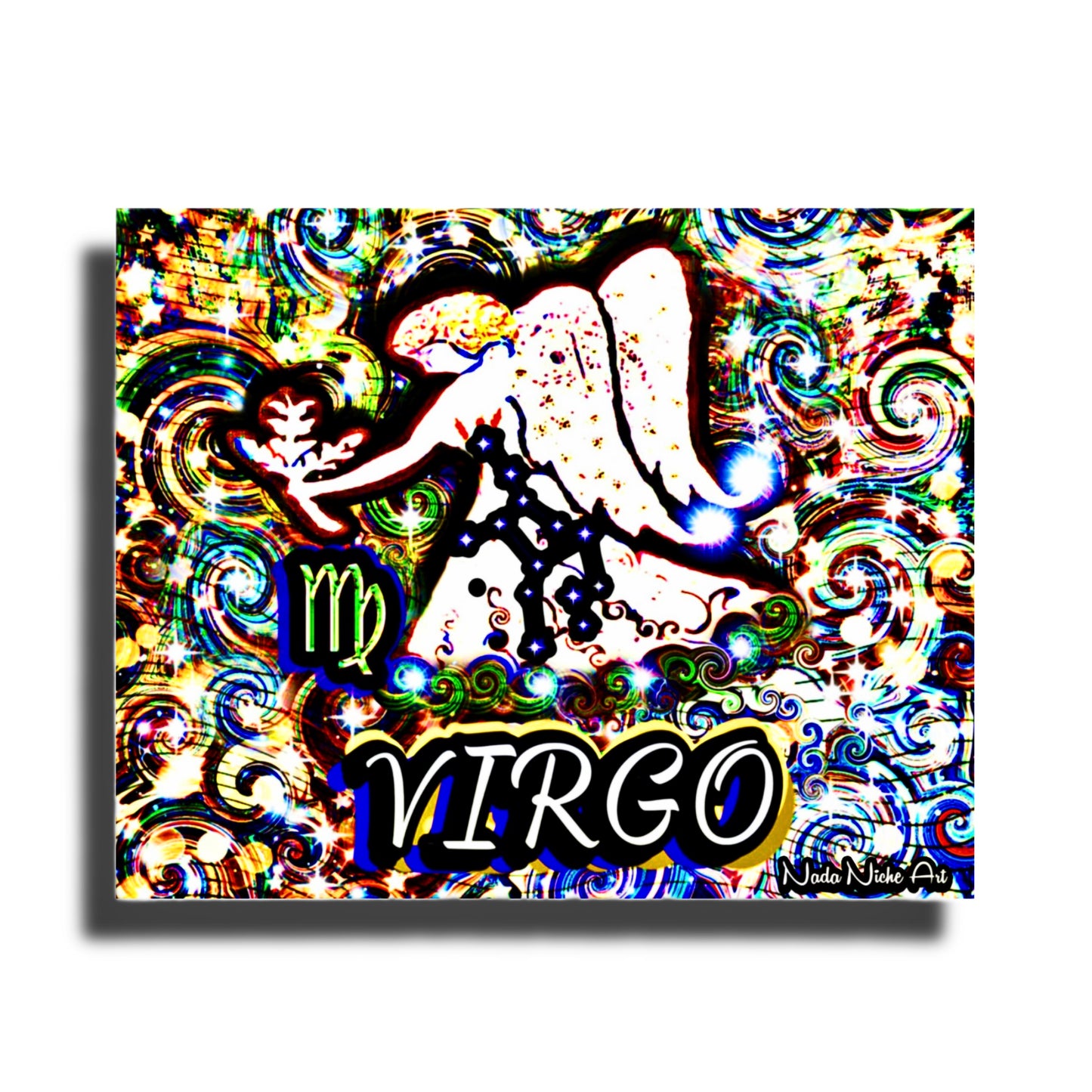 Virgo Zodiac Astrology Wall Canvas With The Virgin Angel Maiden Holding Wheat, Symbol and Star Constellation
