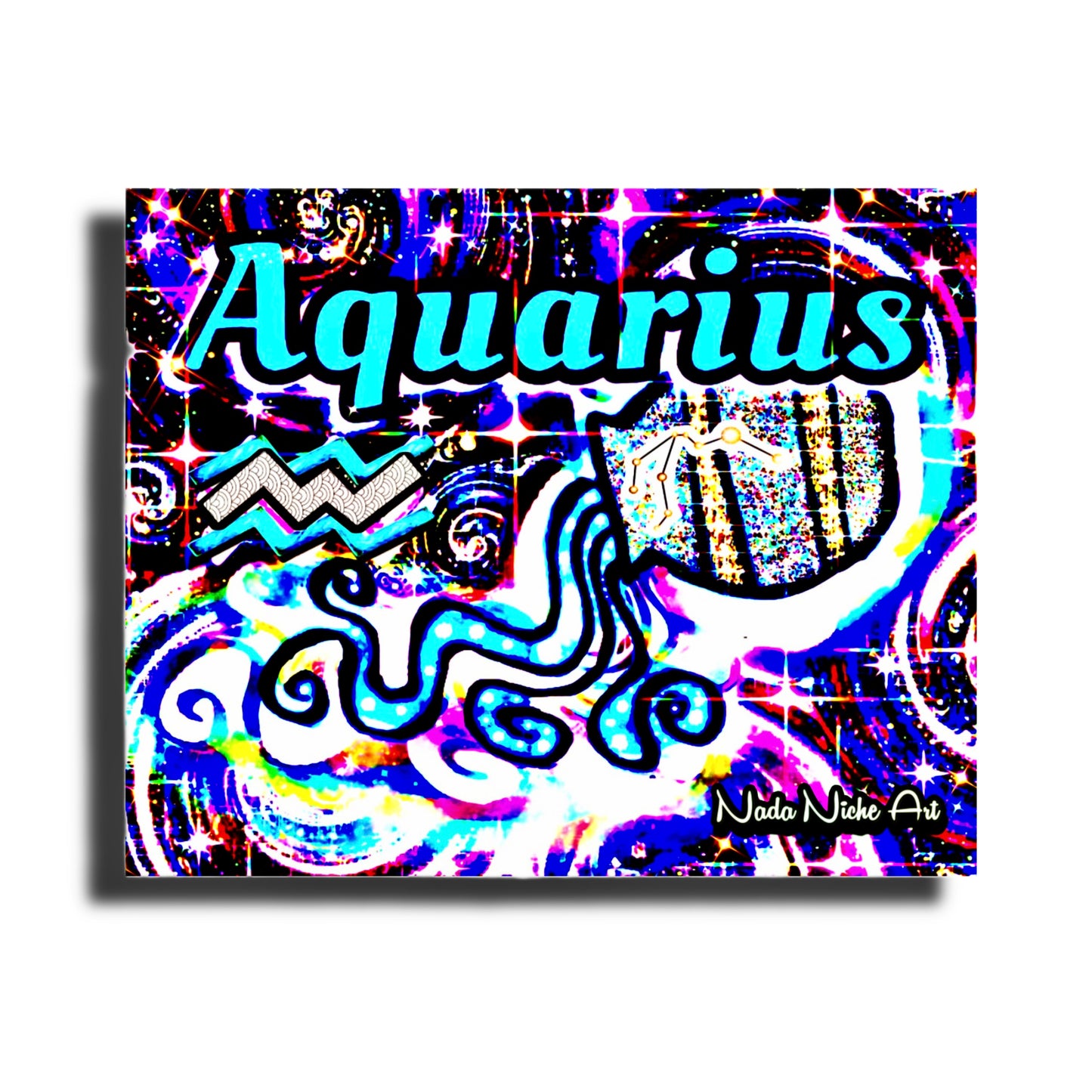 Aquarius Zodiac Astrology Wall Canvas With The Water Bearer Pitcher, Symbol and Star Constellation