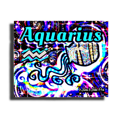 Aquarius Zodiac Astrology Wall Canvas With The Water Bearer Pitcher, Symbol and Star Constellation
